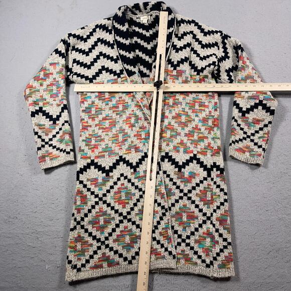 Debut Cardigan Sweater Women Medium Open Front Longline Aztec Knit Boho‎ - Picture 4 of 8